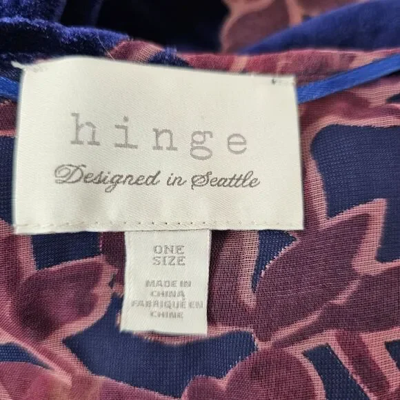 Hinge Seattle Women's Velvet‎ Kimono OS Blue Purple Pink Open Front - Picture 11 of 11